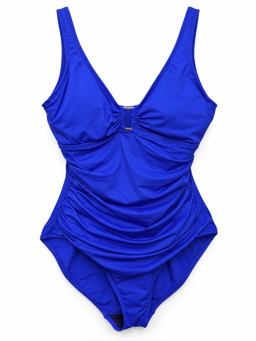 Lauren Ralph Lauren Royal Blue Ruched Gold Accent One Piece Swimsuit